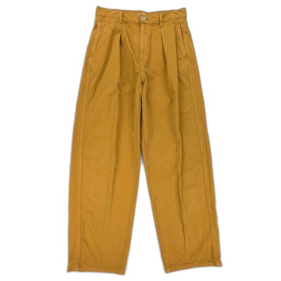 UNIQLO U Denim Pleated Pants Mustard Brown Wide Leg Boho Lagenlook French Girl - Picture 1 of 7